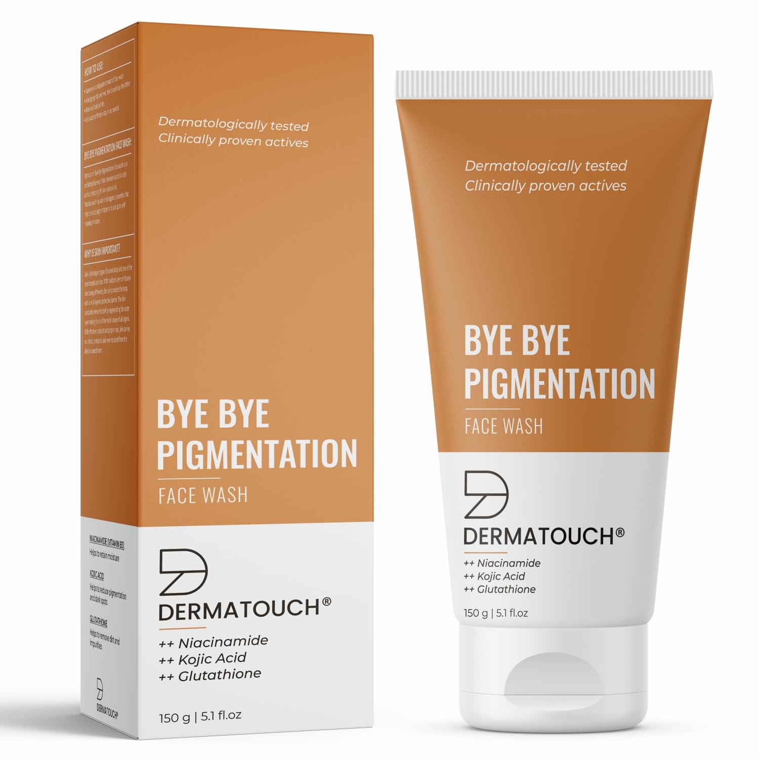 DERMATOUCH Bye Bye Pigmentation Face Wash | Anti Pigmentation for Women/Men with Niacinamide, Kojic Acid, & Glutathione