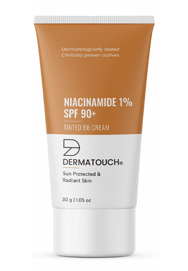 DERMATOUCH Niacinamide 1% SPF 90+ PA+++ Tinted BB Cream | For Sun Protected & Radiant Skin | UVA-UVB Protection | Suitable to All Skin Types | For both Men & Women