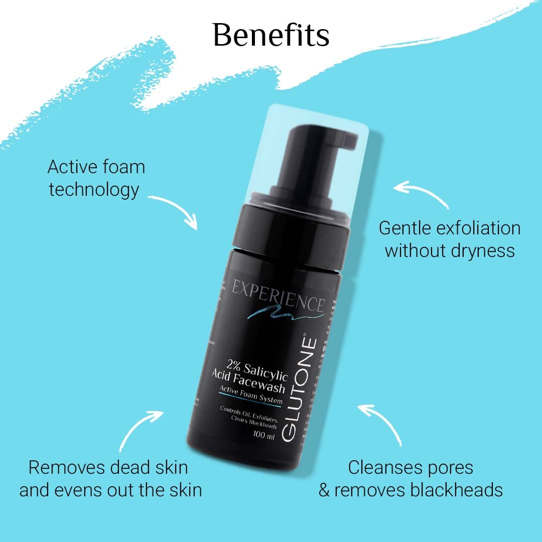 Glutone 2% Salicylic Acid Foaming Face wash for pimple-prone, oily & dull skin | Sebum & Acne control | Gently Exfoliating & Purifying | With Sage Extract |Sulphate Free |100 ml