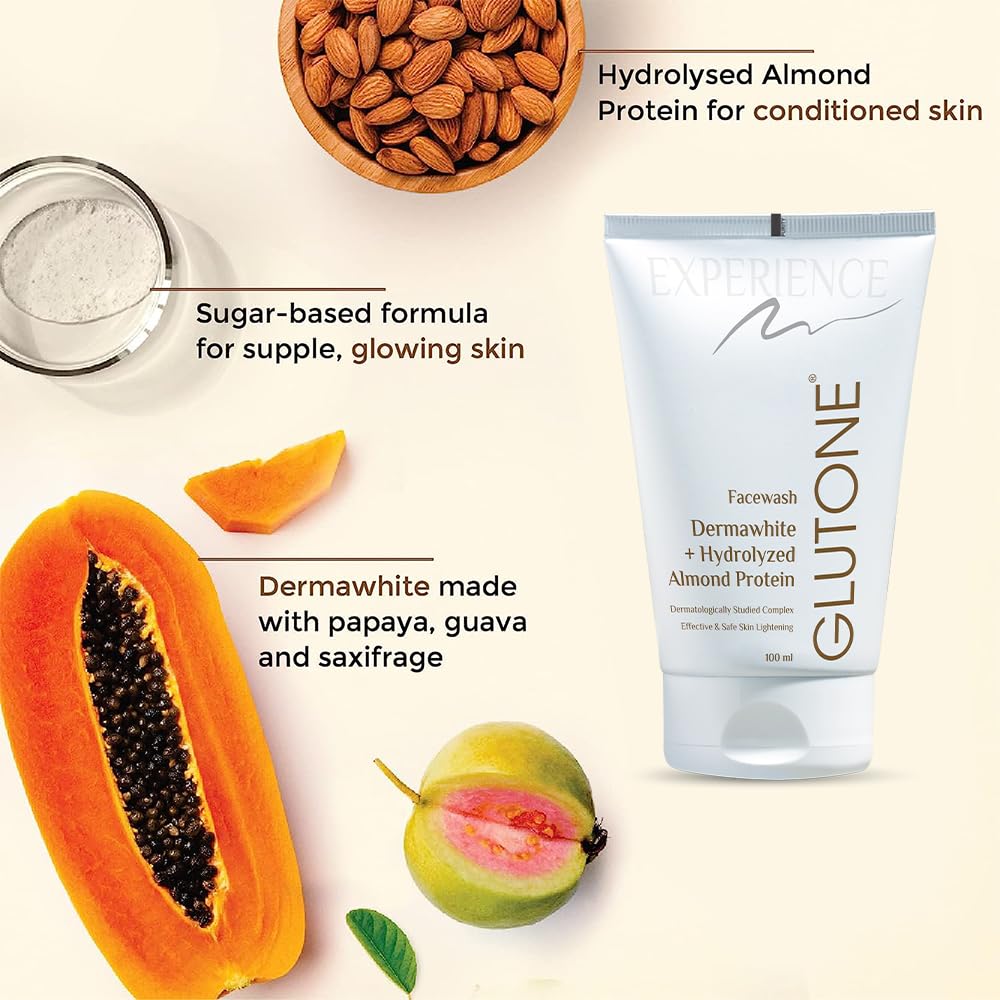 Glutone Face Wash| Glow & Radiance Face Wash| With Saxifrage, Papaya & Guava Extract| Enriched Hydrolyzed Almond Protein| Sugar-Based Formula| 100ml ( Pack of 2 )