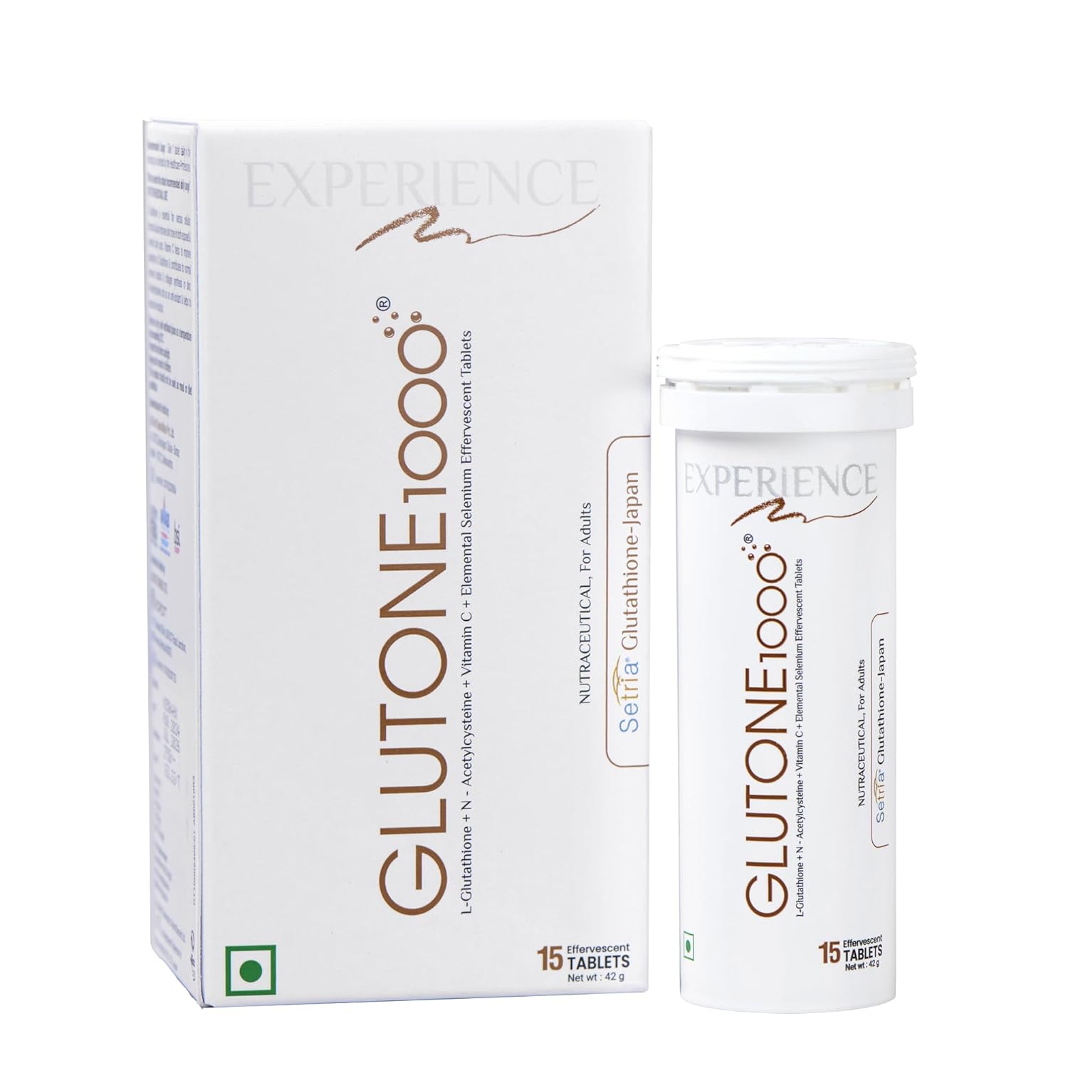 Glutone 1000 Setria L-Glutathione Tablets for Radiant & Clear Skin | 600mg Premium L-Glutathione & Vitamin C | Skin glow Brightening Supplement | 15 Effervescent Tablets | Orange Flavor