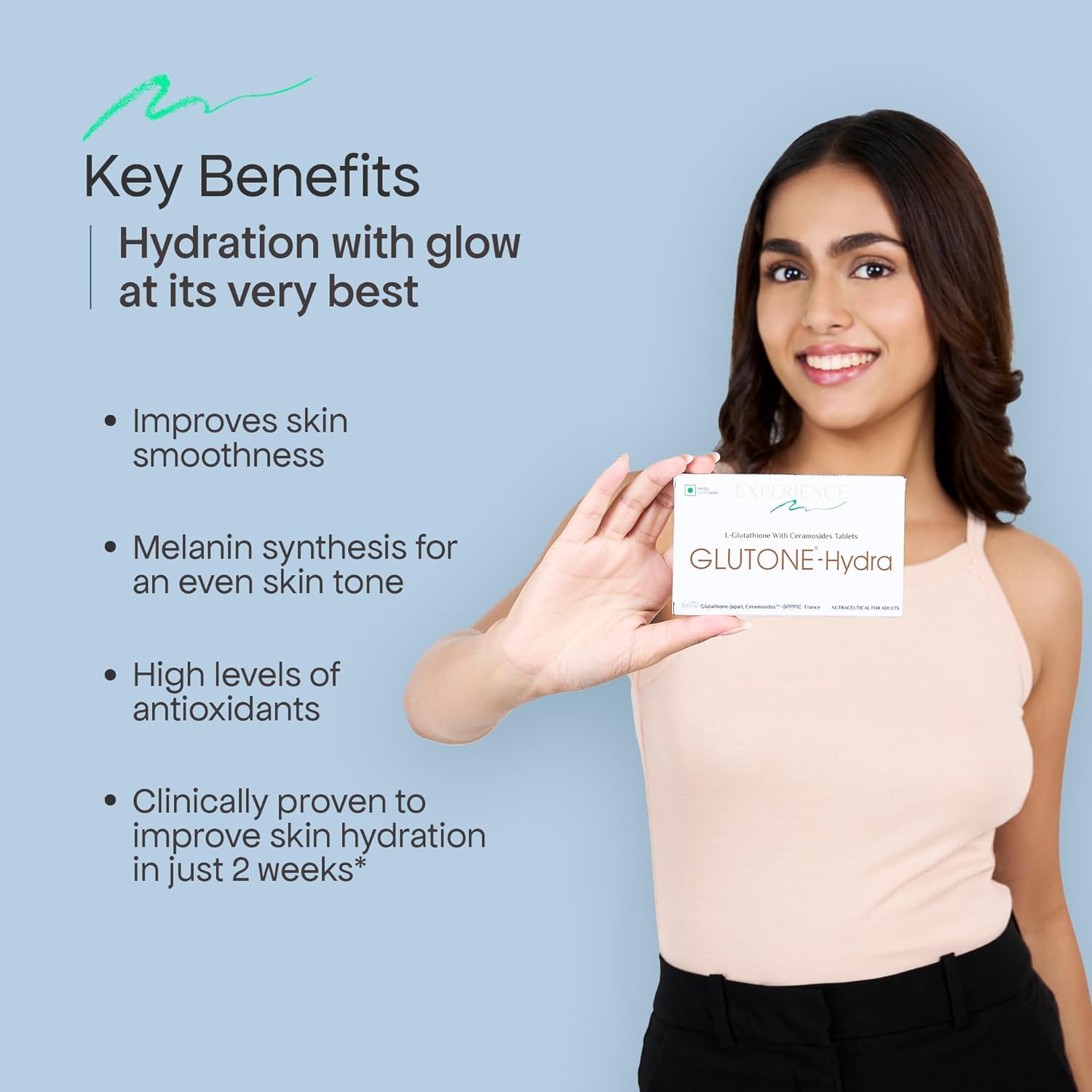 Glutone-Hydra | Setria Glutathione with Ceramosides Tablets for Dry Skin | For Glowing Hydrated Skin | Pack of 10 Tablets