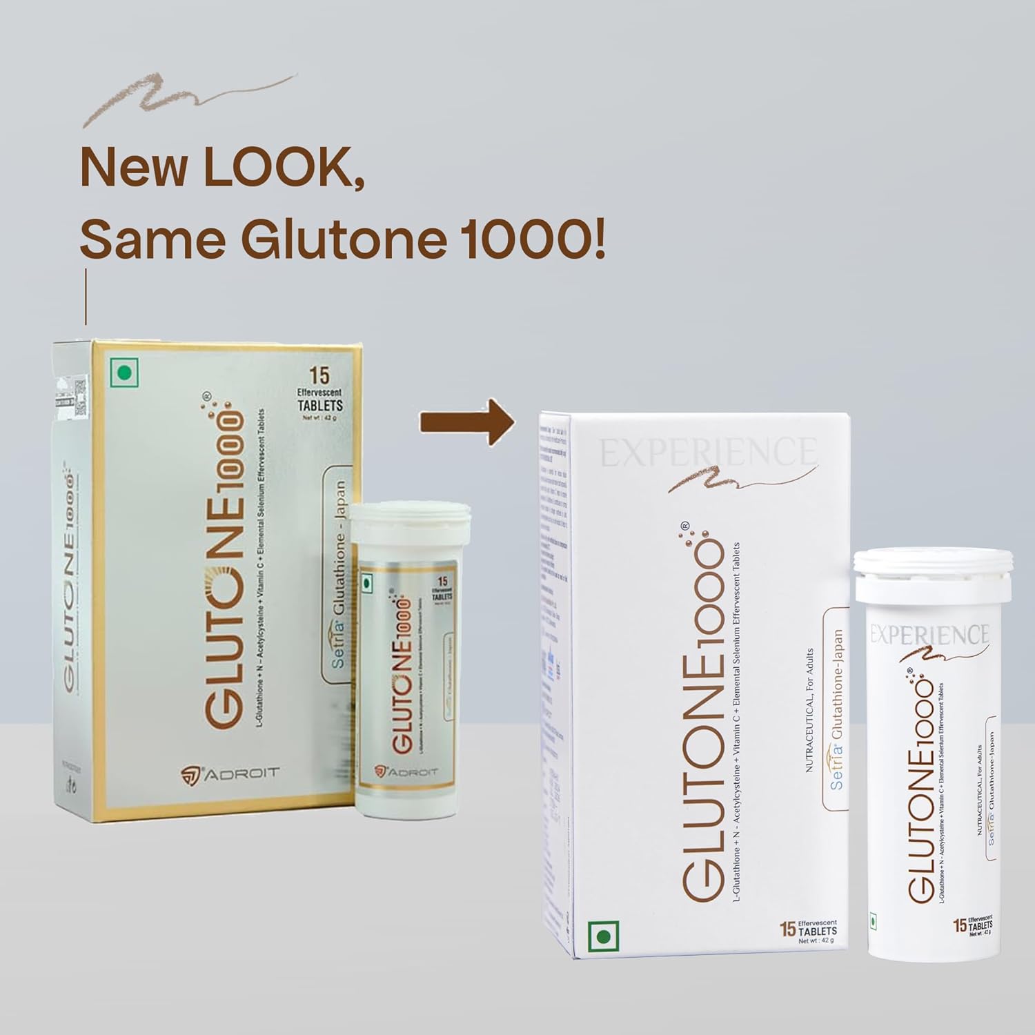 Glutone 1000 Setria L-Glutathione Tablets for Radiant & Clear Skin | 600mg Premium L-Glutathione & Vitamin C | Skin glow Brightening Supplement | 15 Effervescent Tablets | Orange Flavor