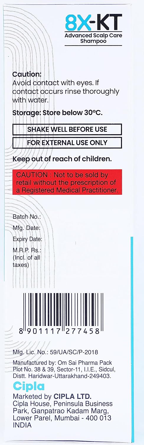 8X-KT Shampoo with Ketoconazole and Zinc Pyrithione,  60ml ( Pack of 2 )
