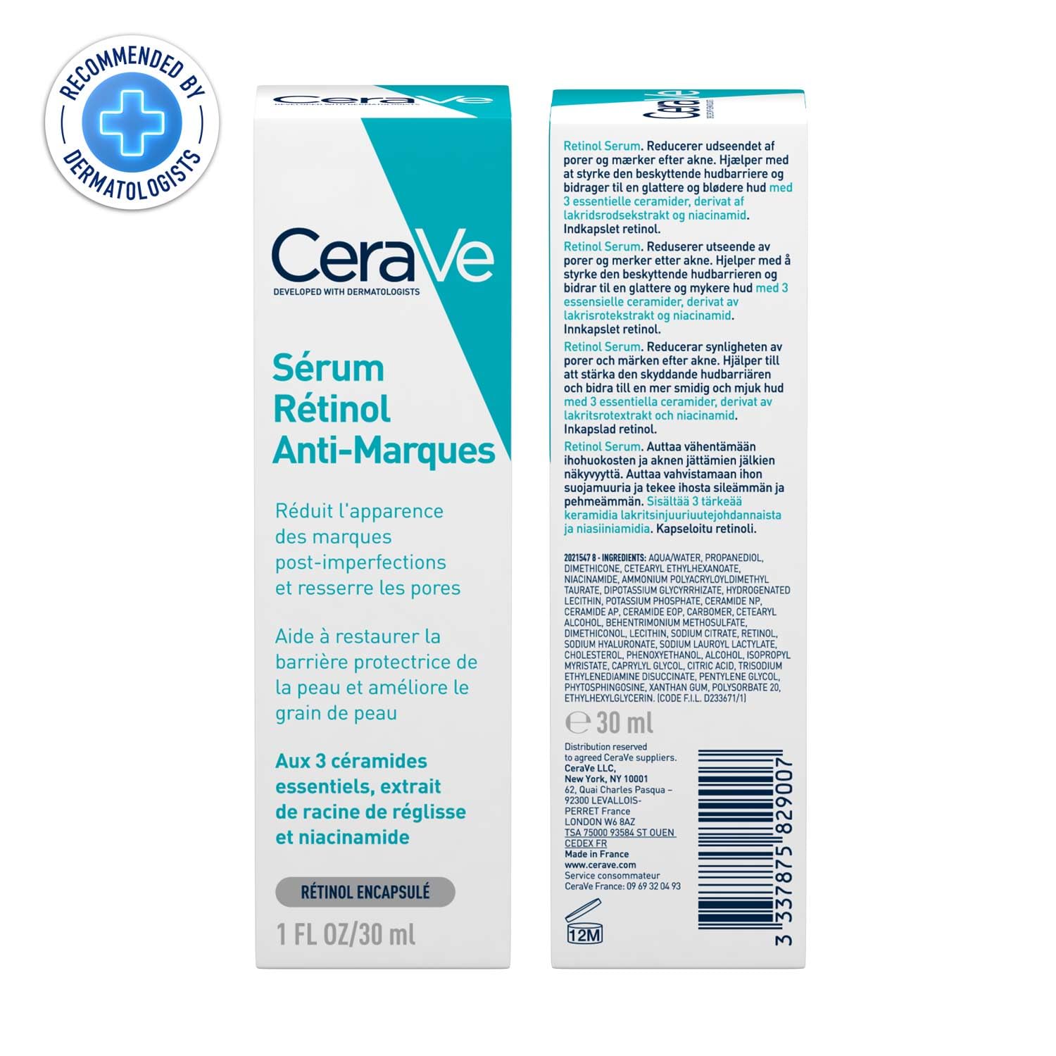 CeraVe Resurfacing Retinol Serum For Blemish-Prone Skin, Reduces Post Acne Marks & Pores, Formulated with Licorice Root Extract & Niacinamide, Non-Comedogenic, 30ml