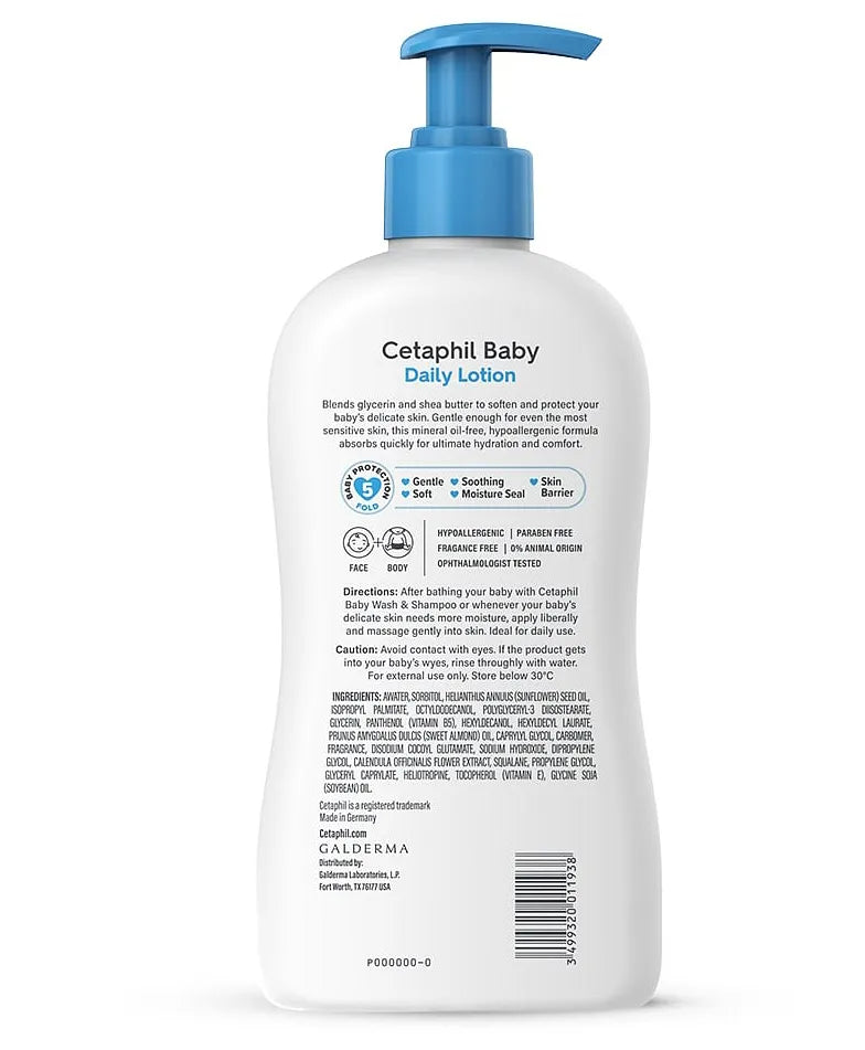 Cetaphil Baby Daily Lotion, Suitable for baby’s delicate skin, Shea Butter and Vit E, Dermatologist Tested and Pediatrician Recommended, 400 ml