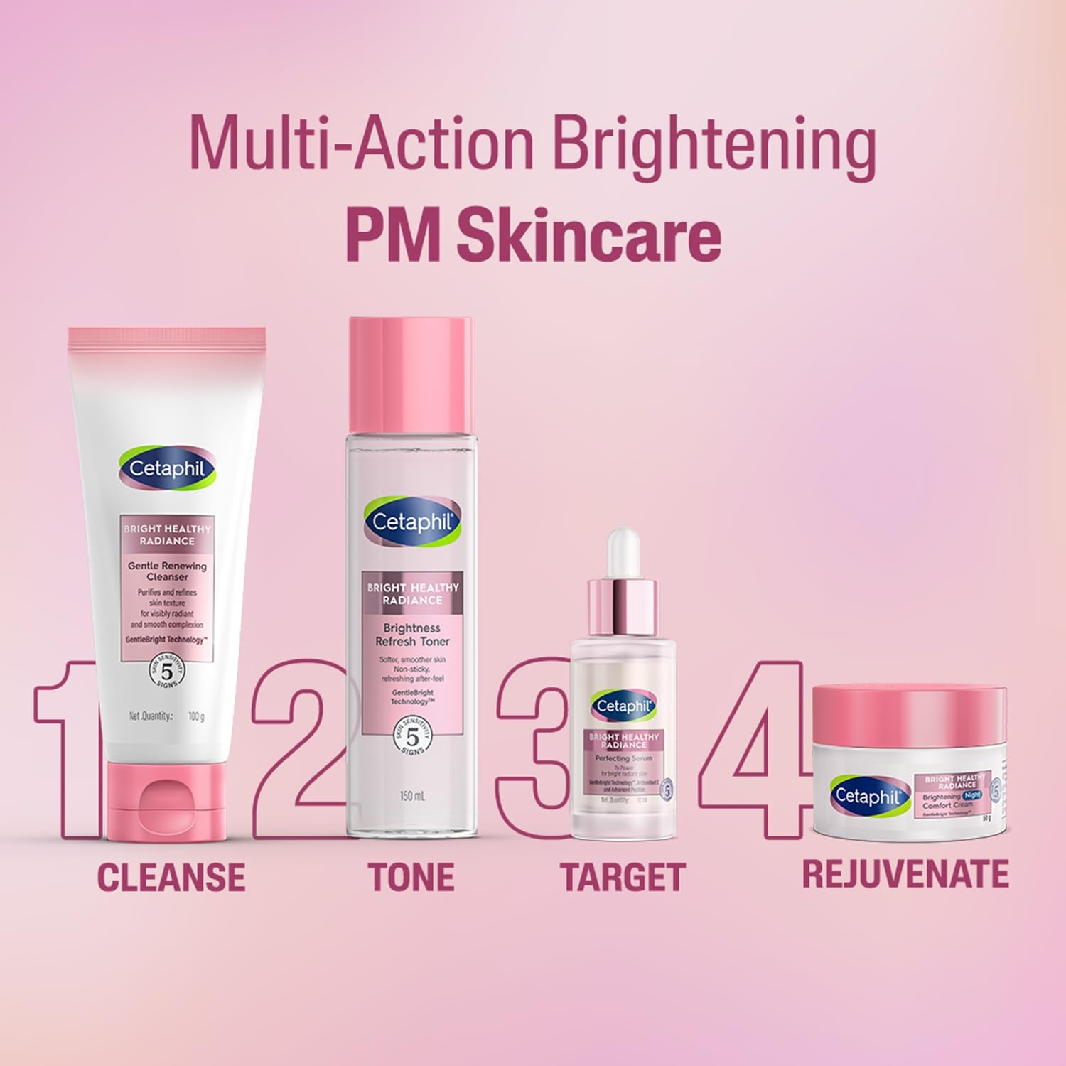 Cetaphil Bright Healthy Radiance Gentle Renewing Cleanser, 100g| Gentlebright Technology With Vitamin E-Releasing Jojoba Beads|For All Skin Types|Fragrance Free,1 Count