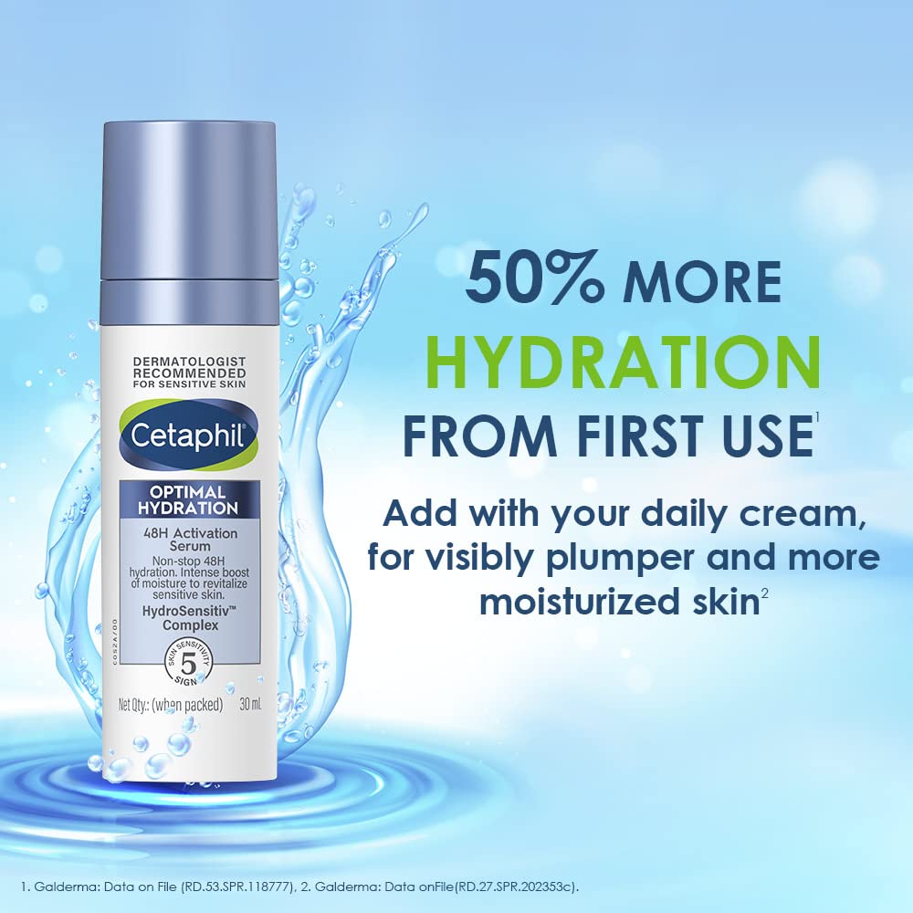 Cetaphil Optimal Hydration Lightweight Serum, 30 ml | Fast absorbing | Hyaluronic Acid, Blue Daisy extract, Vitamin B5 | Dermatologist Recommended for Sensitive Skin
