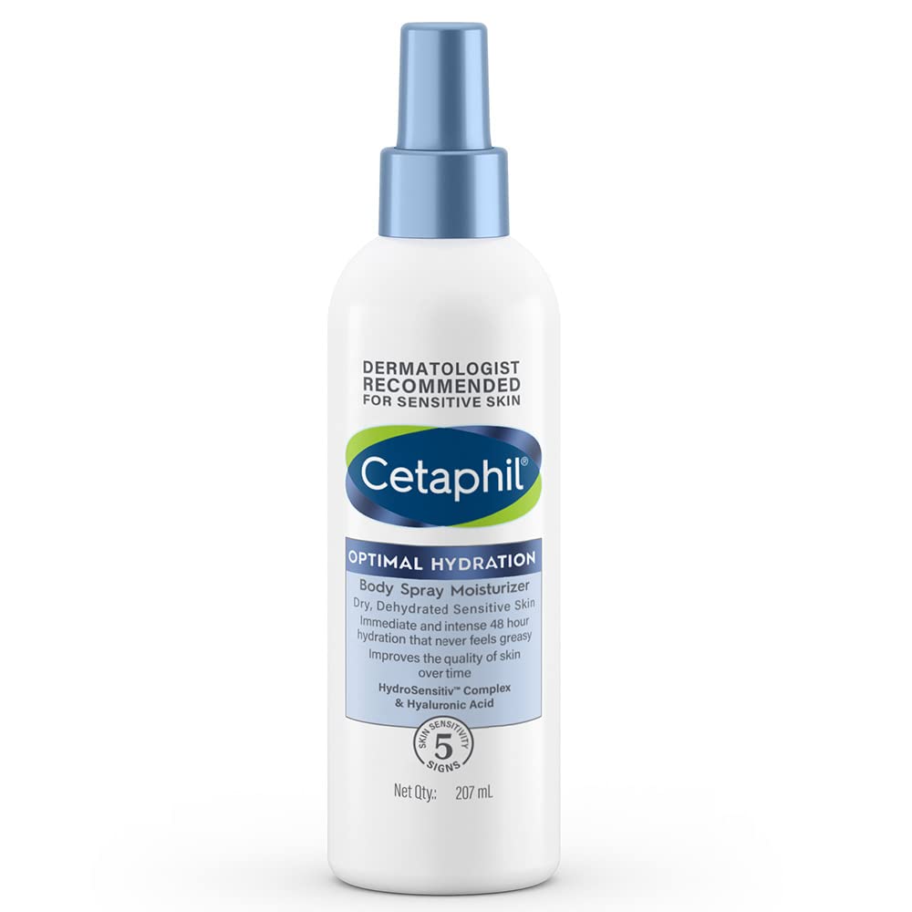 Cetaphil Optimal Hydration Body Spray Moisturizer, 207ml | Lightweight moisturizer & non-greasy | Hyaluronic Acid, Sunflower Oil, Blue Daisy extract
