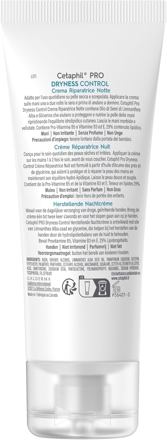 Cetaphil Pro Dryness Control Night Repair Hand Cream, Protection & Hydration for Dry, Cracked Skin, Fragrance Free, 50 ml