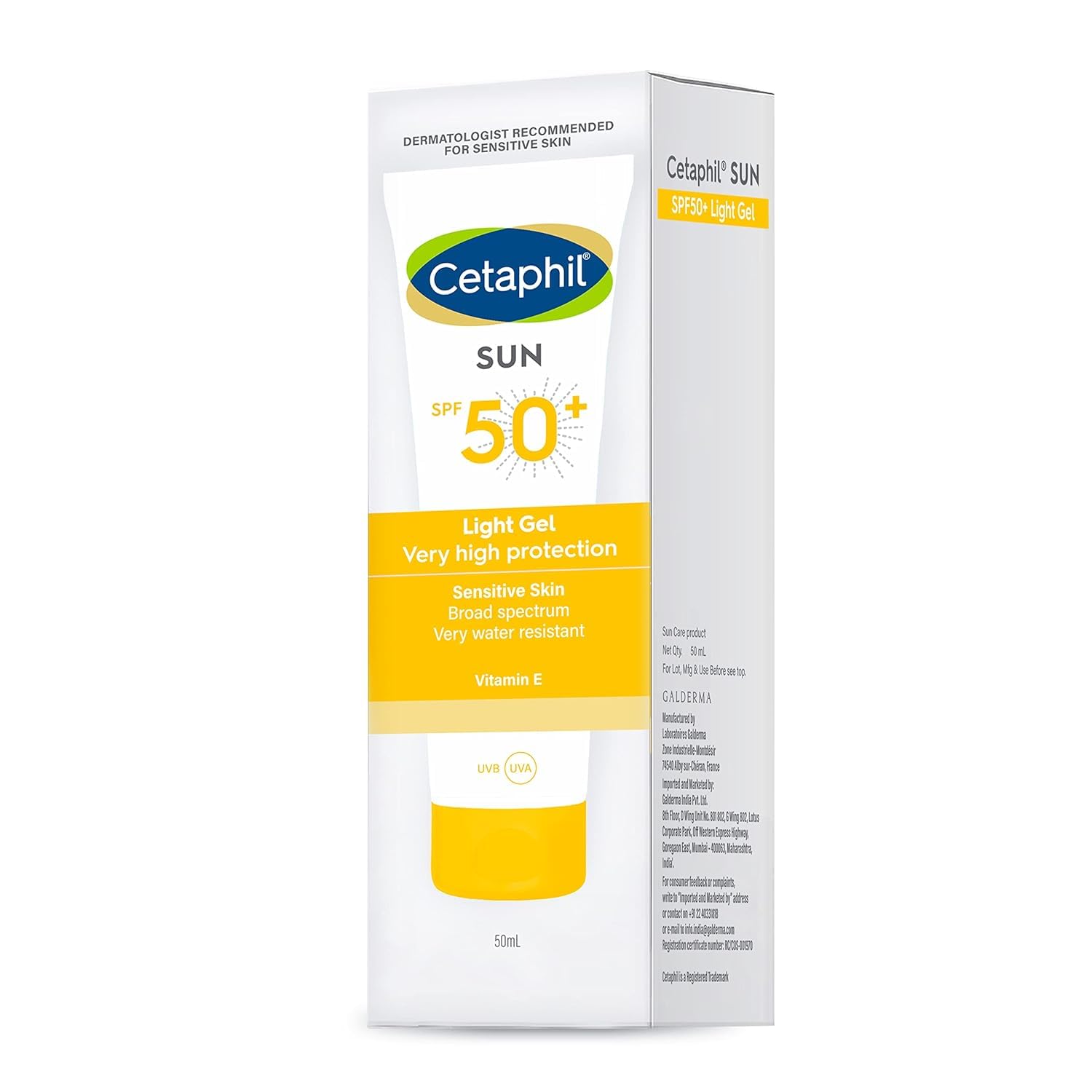 Cetaphil Sun SPF 50 Sunscreen For Combination Skin Type, Very High Protection Lightweight Gel, Water-resistant, Vitamin E, 50 ml