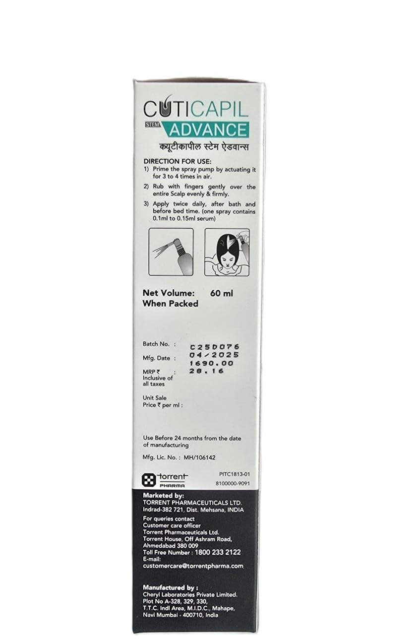 Cuticapil Stem Advance Intensive Hair Serum, 60ml | Plant Stem Cell Formula, Hair Growth and Anti-Hair Fall Treatment
