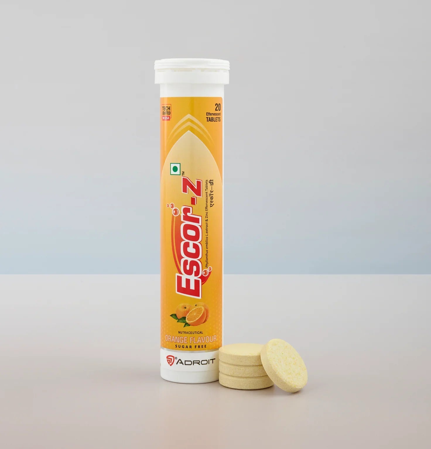 Escor Z with Zinc for Immunity | Sugar Free | Flavour Orange Effervescent Tablet | 20 Tablets ( Pack of 2 )