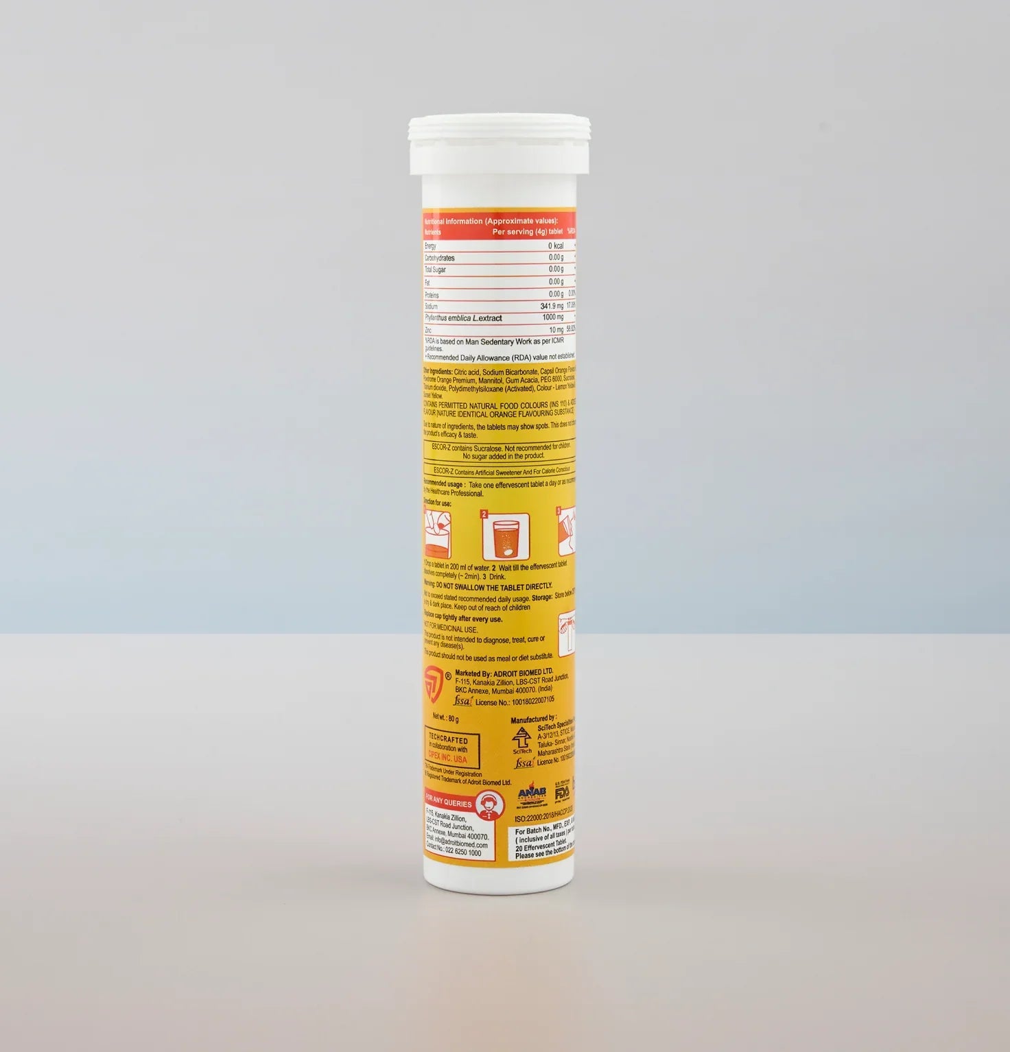 Escor Z with Zinc for Immunity | Sugar Free | Flavour Orange Effervescent Tablet | 20 Tablets ( Pack of 2 )