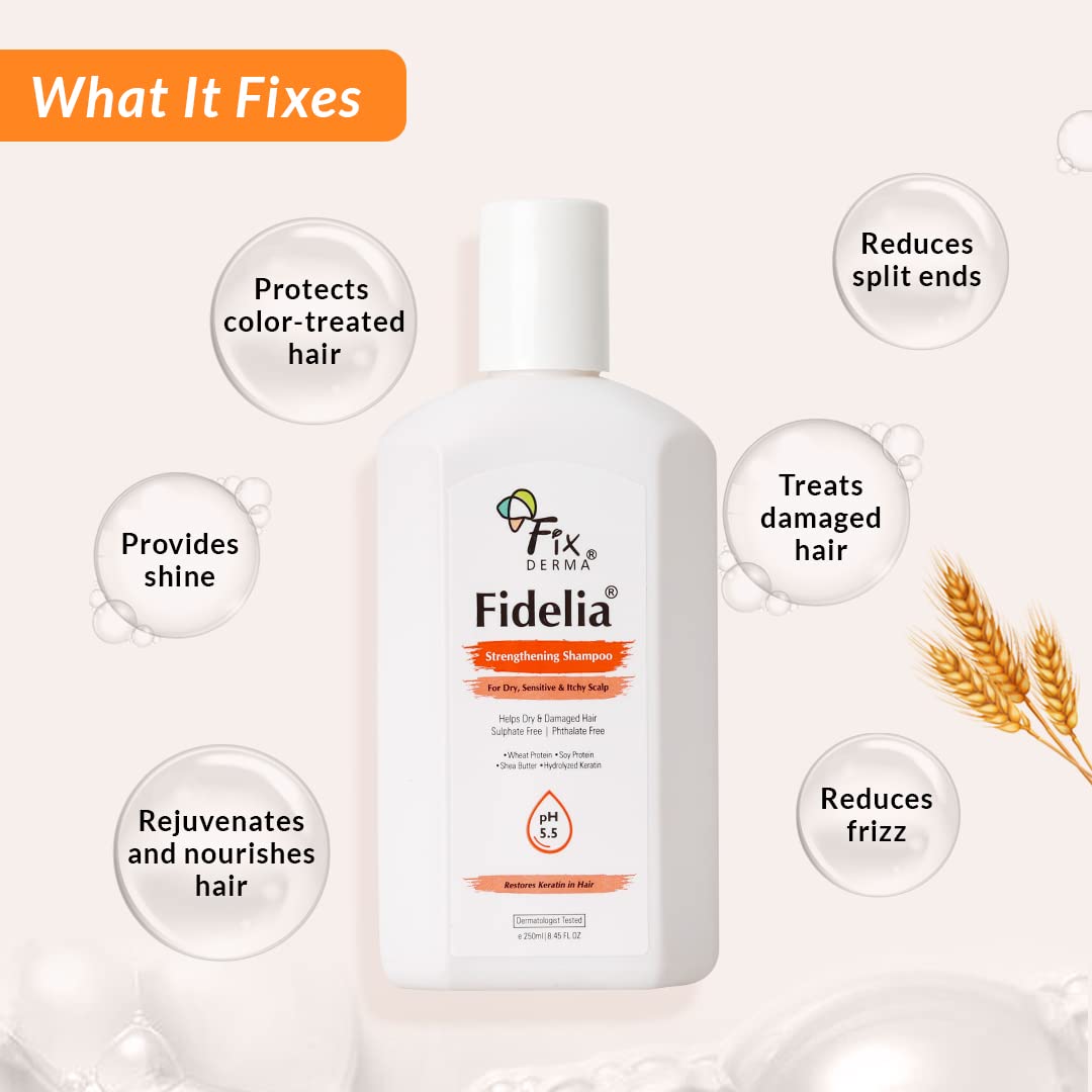 Fidelia Strengthening Shampoo, 250 ml | Keratin Shampoo for Dry, Damaged & Chemically Treated Hair