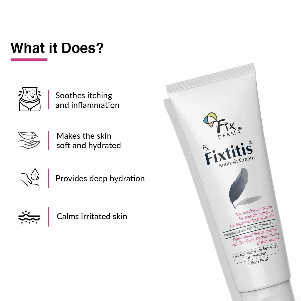 Fixtitis Anti Rash Cream, 75g | Natural Skin-Soothing Cream to Heal and Calm Rashes ( Pack of 2 )