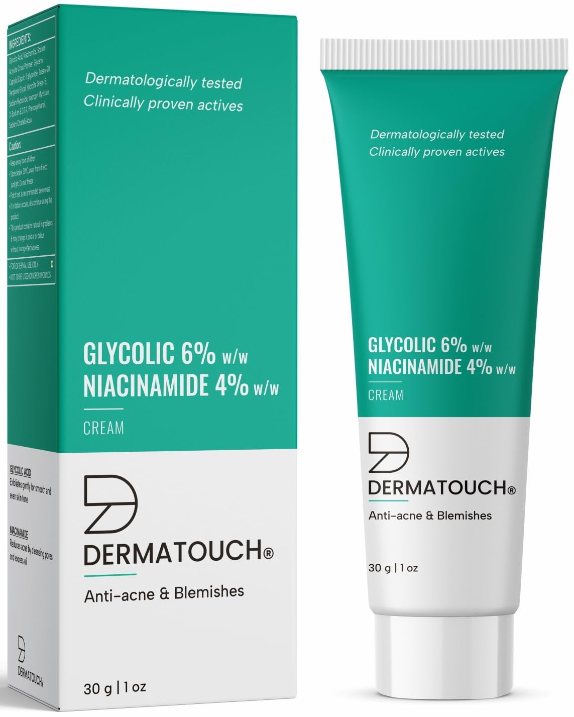 DERMATOUCH Glycolic 6% & Niacinamide 4% Cream |For Anti-acne and Blemishes | For All Skin Types | For Both Men & Women | 30g