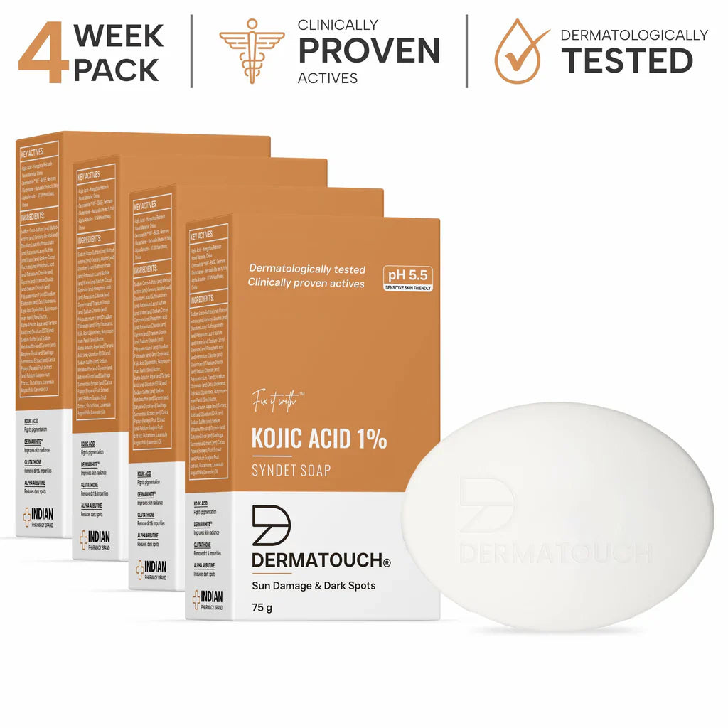 DERMATOUCH Kojic Acid 1% Soap with Glutathione | For Pigmentation & Sun damage | Soap for Men & Women | Suitable for All Skin Types | 75g ( Pack of 3)