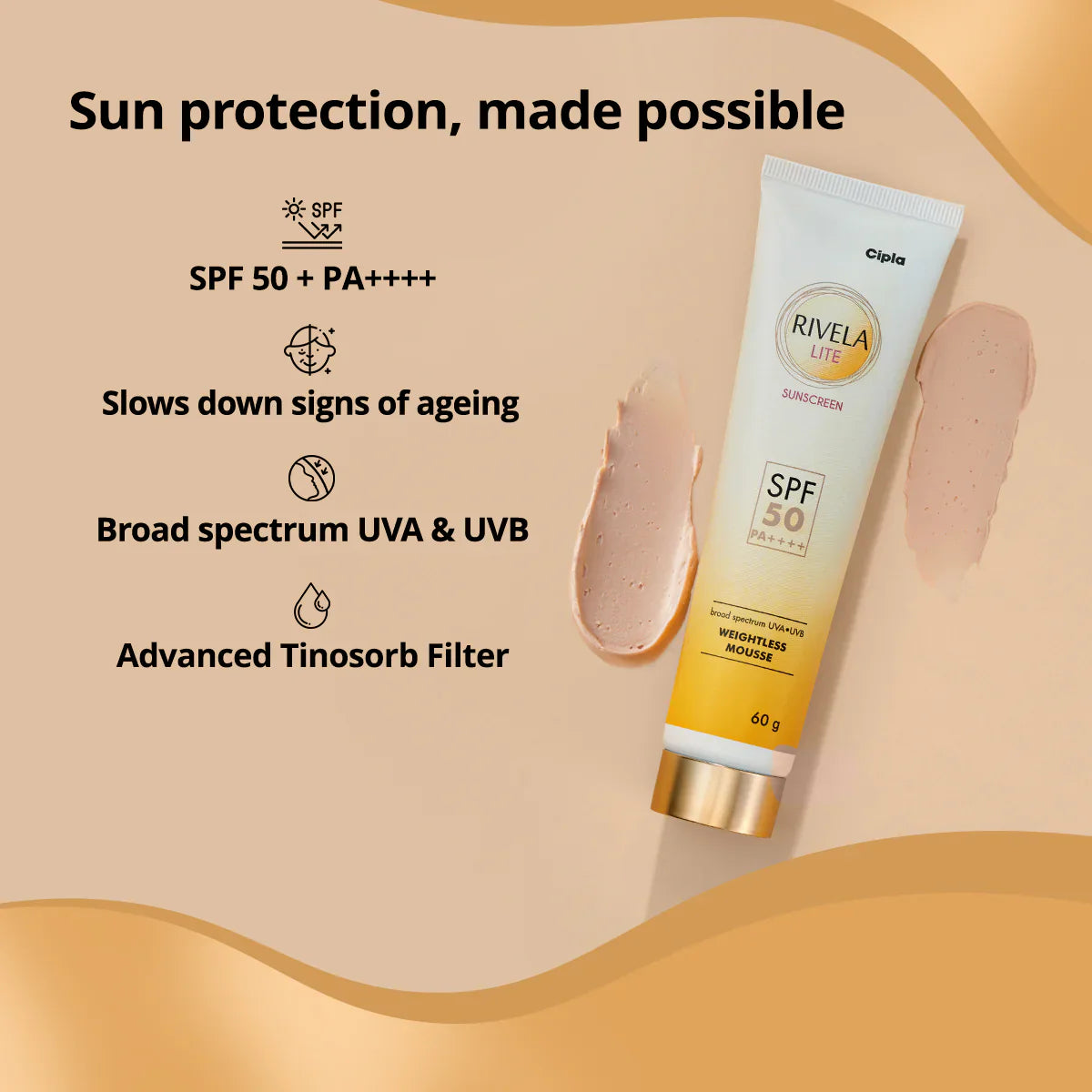Rivela Lite Sunscreen SPF 50 PA++++| 60g