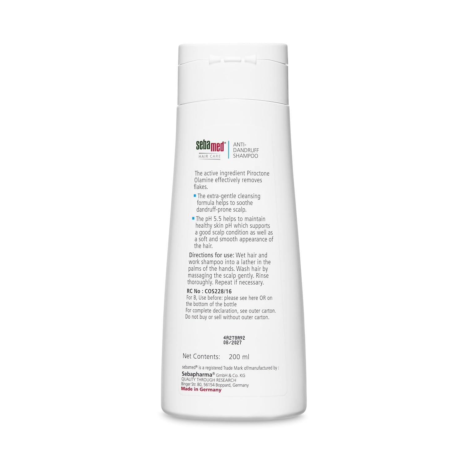Sebamed Anti Dandruff Shampoo 200 ml | pH 5.5 | Reduces dandruff, scalp itching and irritation | Piroctone Olamine | Phthalates, SLS, Toxin and Parabens free | 50% dandruff reduction in 2 weeks
