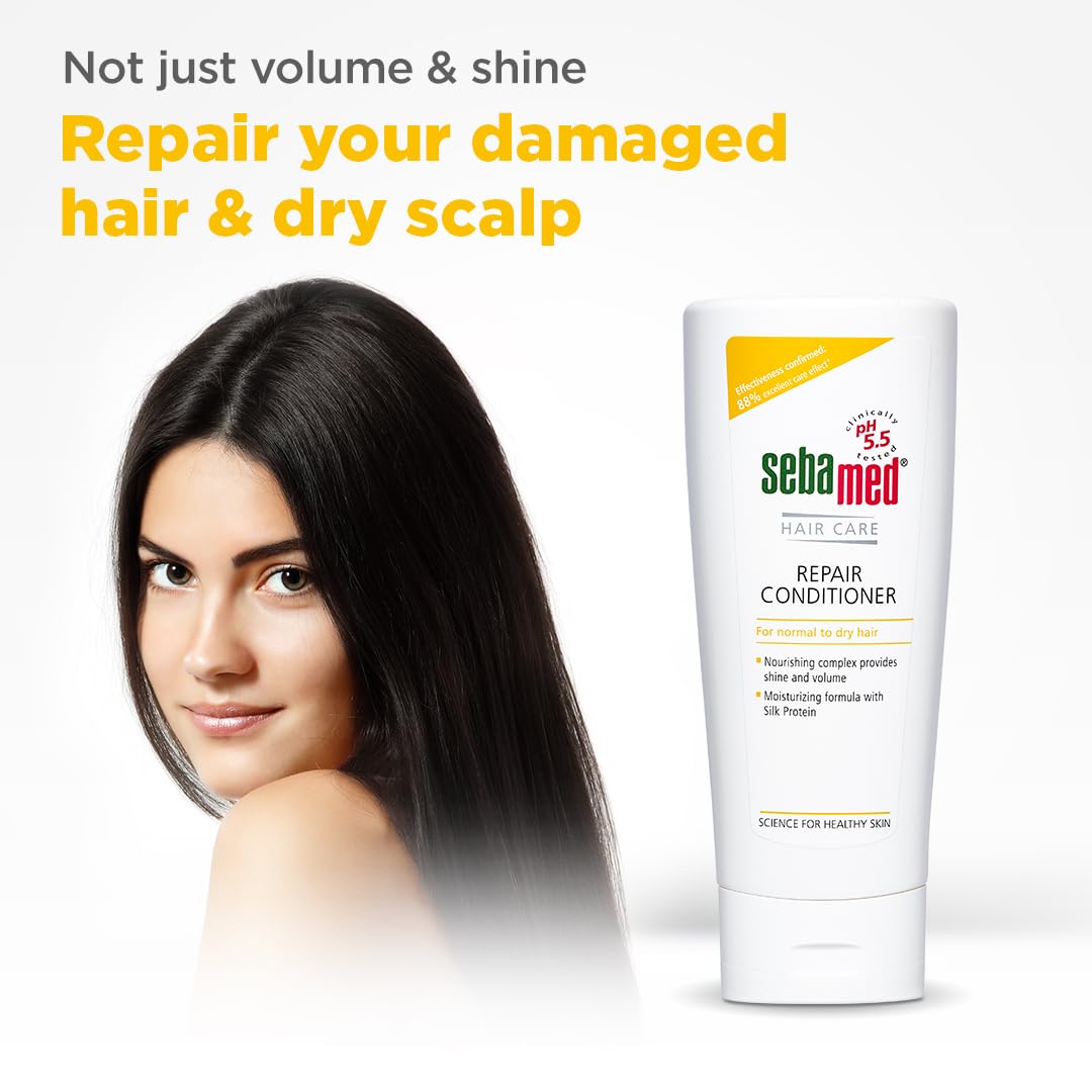 Sebamed Hair Repair Conditioner | Ph5.5 I 88% 'Excellent Care' Results | Repairs Dry, Damaged Hair & Scalp | Moisturizing Formula Adds Shine & Volume Unscented, 200 ml
