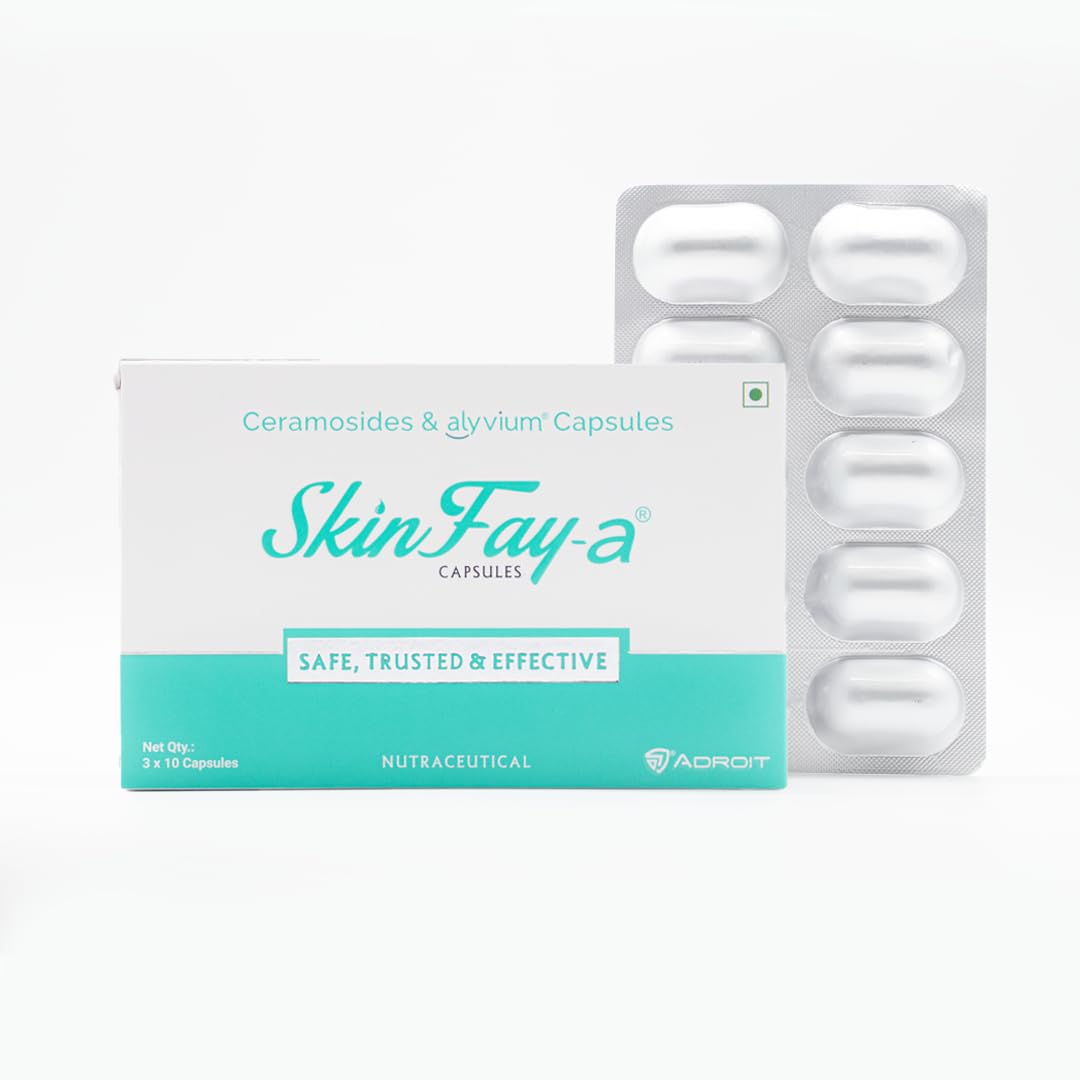 Skinfay- A Capsule combination of ceramoside & alyvium | For Inflammation | Improves skin moisturization | Alyvium 300mg | Ceramosides 35mg ( 30 Tablets )