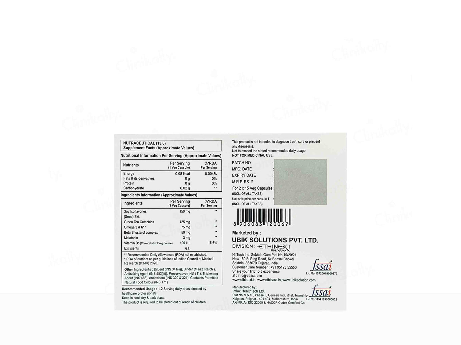 Tricho 5 – Hair Growth & Hair Fall Control Capsules | 30 Capsules (2 x 15 Capsules ) - Skiynse Dermatologique