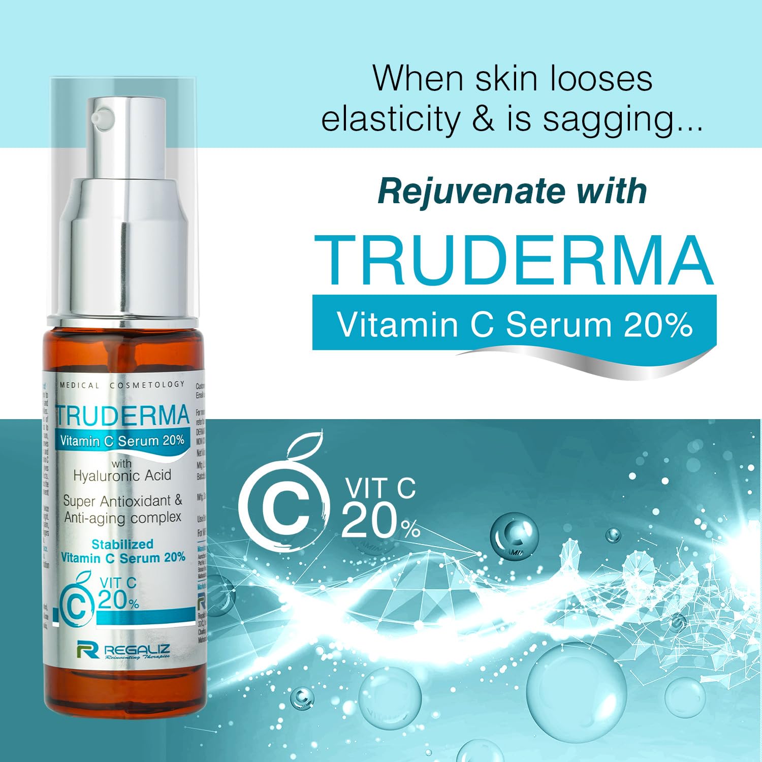 Truderma Vitamin C Serum 20% with Hyaluronic Acid | 20ml - Skiynse Dermatologique