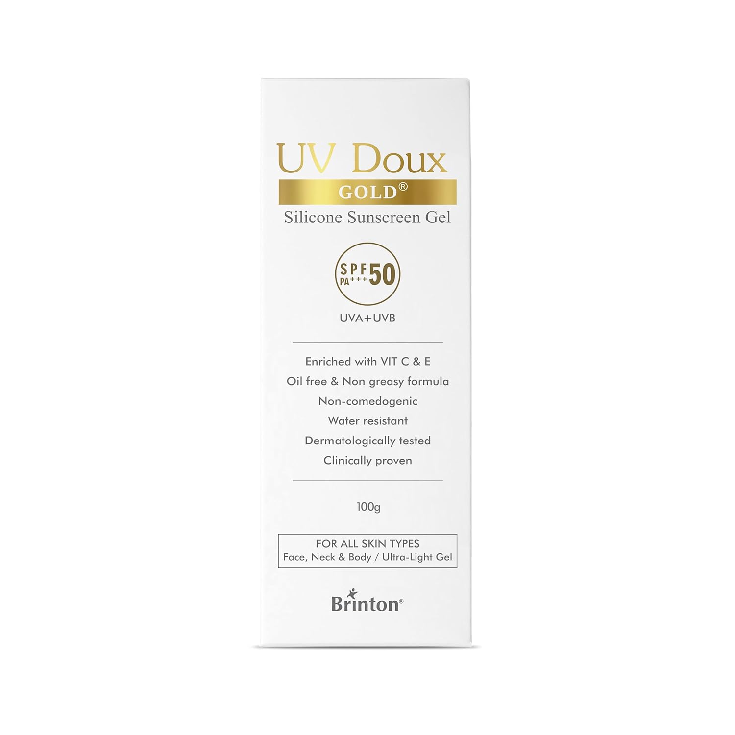 UV Doux Gold Silicone Sunscreen Gel SPF 50 pa+++ UVA/UVB With Broad Spectrum, Water Resistant Best SPF Sunscreen For Adult