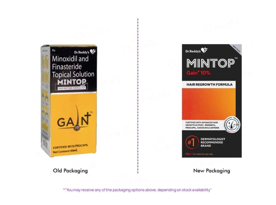 Mintop Gain+ 10 Topical - Bottle of 60ml Solution with Minoxidil and Finasteride
