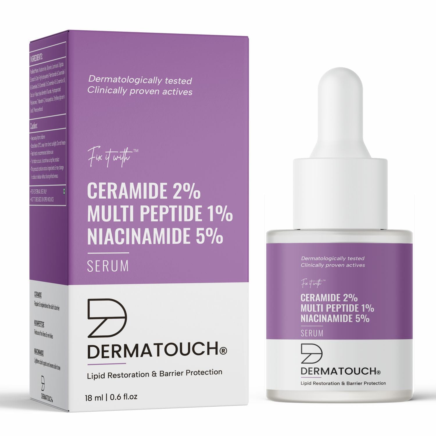DERMATOUCH Ceramide 2% Multi Peptide 1% Niacinamide 5% Serum | For Lipid Restoration & Barrier Protection | Anti-aging Formula | Specially For Dry Skin | For Both Men & Women