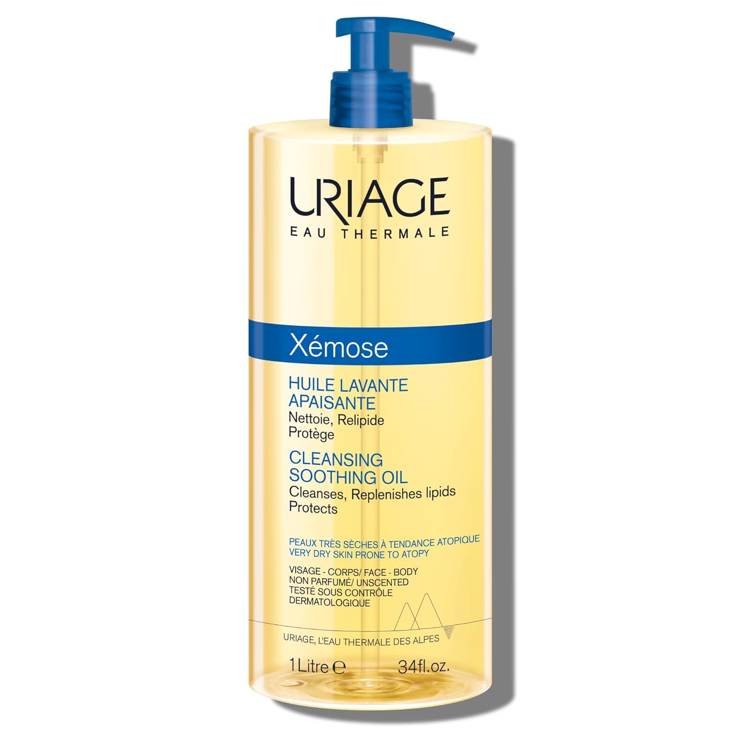 Uriage Xemose Face & Body Wash For Very Dry Skin, Soothes For Long-Lasting Comfort, Mild Foaming Nourishing Gel-In-Oil, Fragrance & Soap-Free, Physiological Ph