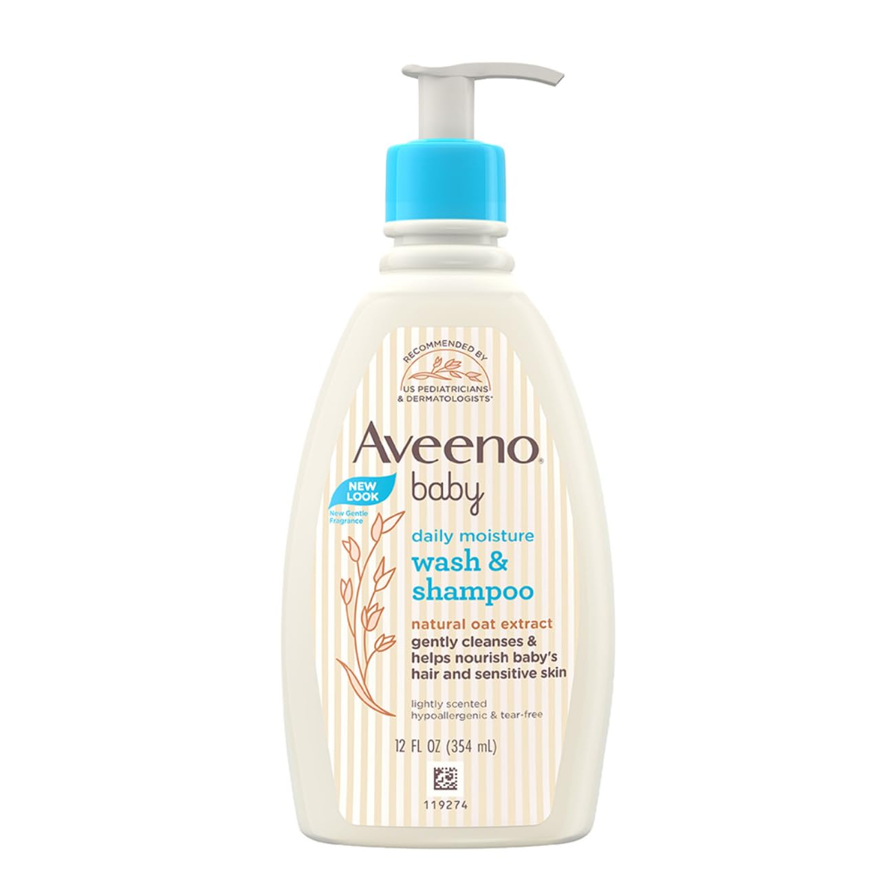 Aveeno Baby Daily Moisture Wash and Shampoo | Cleanses hair & body  Oat kernel extract & glycerin  Tear-free, soap-free, paraben-free, hypoallergenic  US 