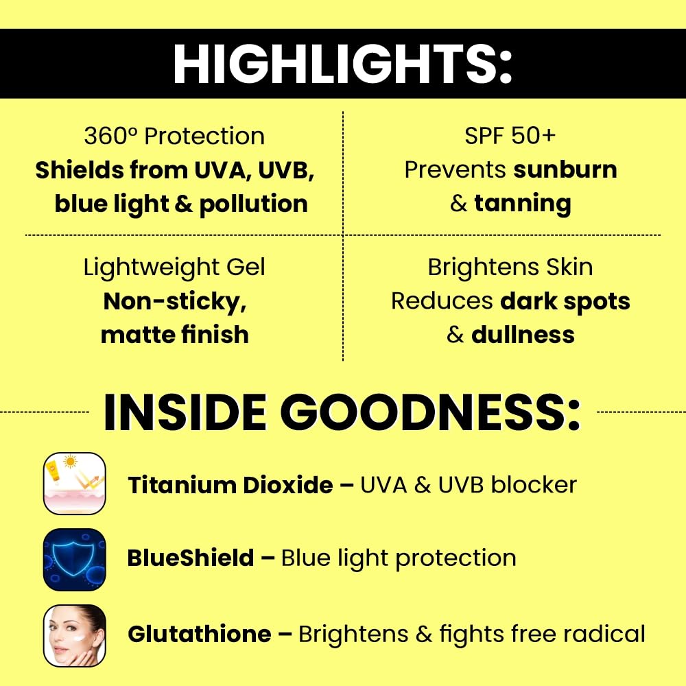360 Block Sunscreen Gel SPF 50+ - Protects From UVA, UVB, Infra-Red Radiation (IR), Blue Light & Atmospheric Pollutants | 50g - Skiynse Dermatologique