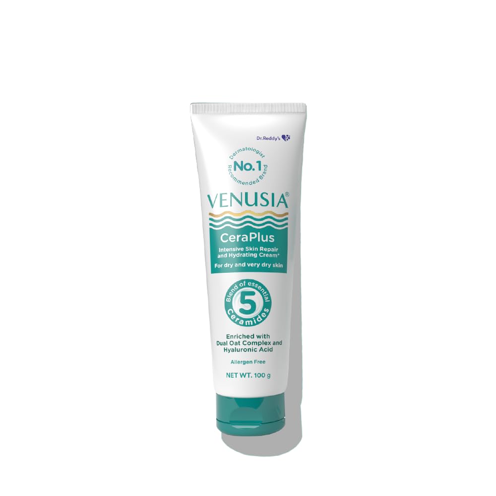 Venusia CeraPlus Moisturizing Cream For Dry Skin - Formulated With 5 Essential Ceramides, Oat Complex & Hyaluronic Acid : Hypoallergenic and Fragrance-Free 100g ( Pack of 2 )
