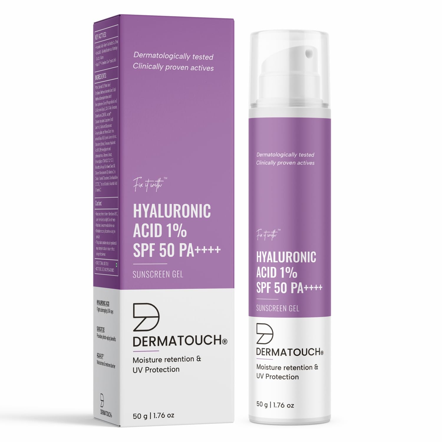 DERMATOUCH HYALURONIC ACID 1% SUNSCREEN | SPF 50 PA++++ | FOR ALL SKIN TYPES | NO WHITE CAST