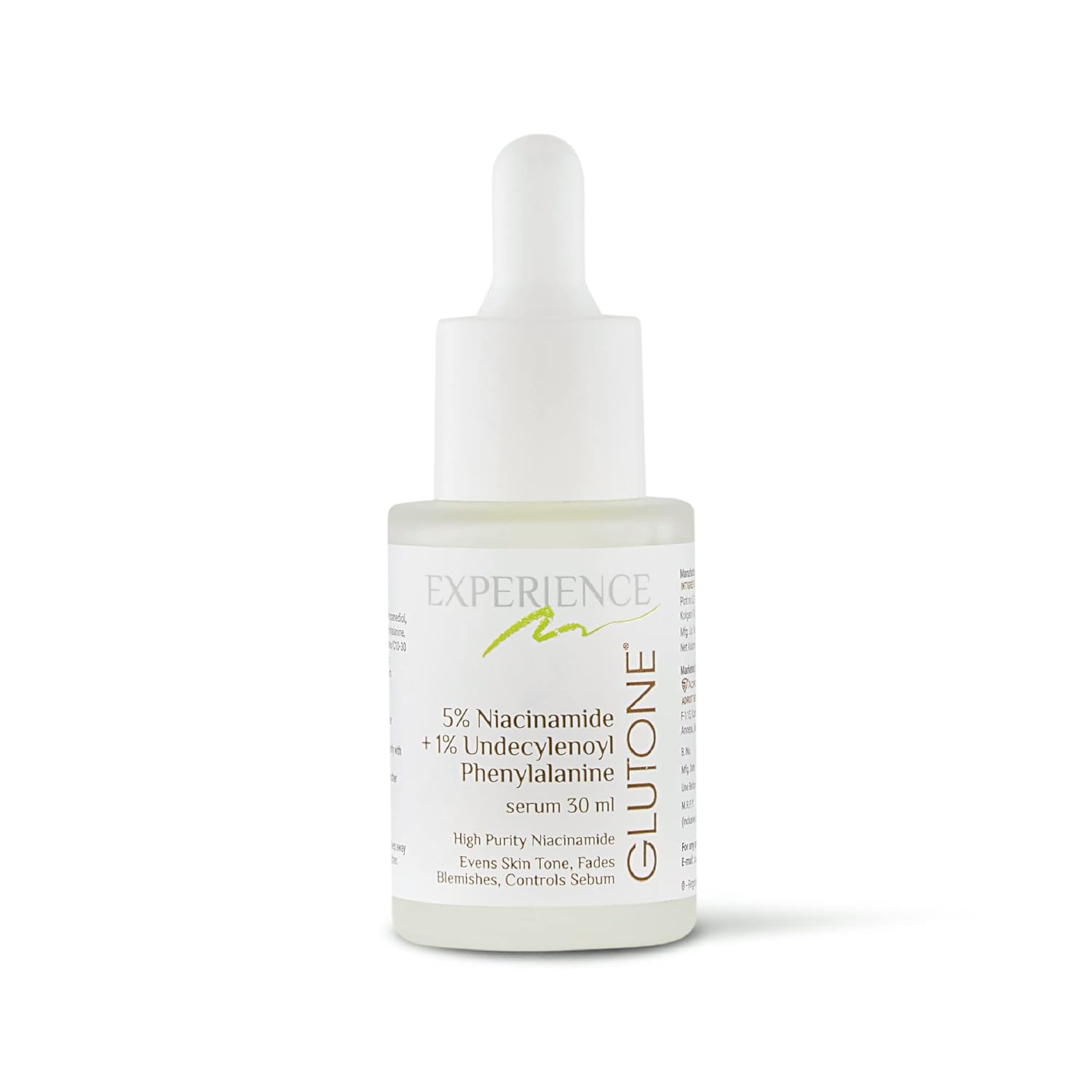 Glutone 5% Niacinamide Serum With 1% Undecylenoyl Phenylalanine For Oil-Free, Spotless & Glowing Complexion | Controls Sebum, Fades Acne Marks & Tightens Enlarged Pores | 30 ml