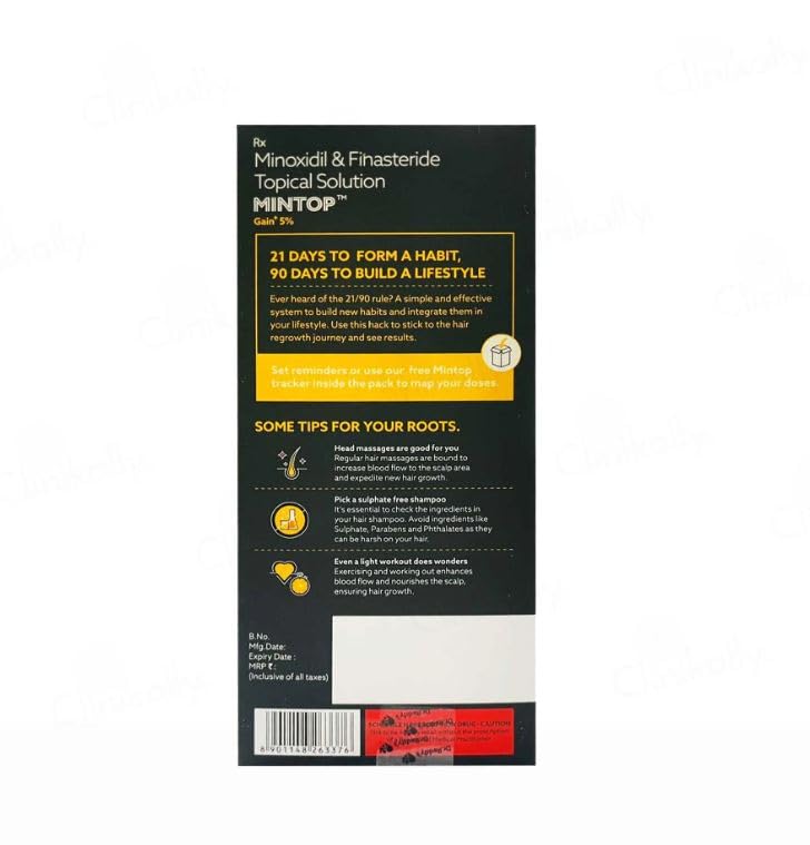 Mintop Gain+ 5 Topical - Bottle of 60ml Solution with Minoxidil and Finasteride