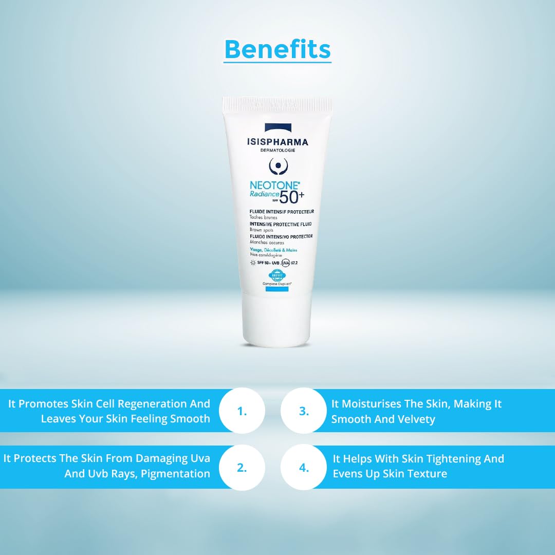 Isispharma Neotone Radiance SPF 50+ Anti Dark Spots - Intensive Protective Fluid - High Tolerance Sun Care - 30 ml