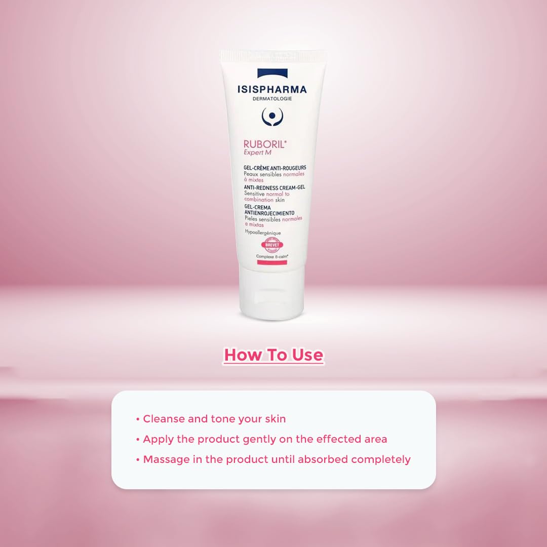 Isispharma Ruboril Expert M | Anti-Redness Cream-Gel for Sensitive Skin | Soothing Face Moisturizer for Redness-Prone & Irritated Skin, 40ml