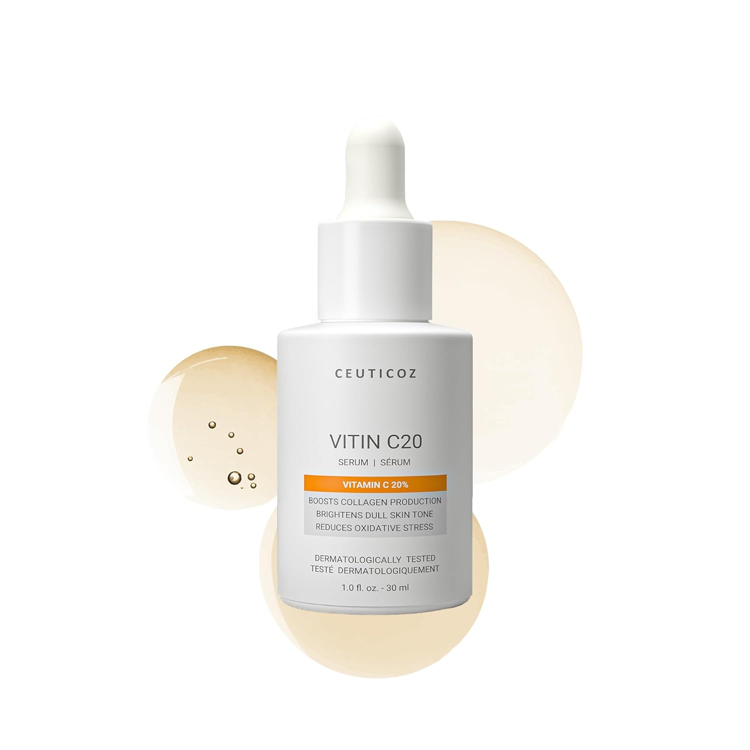 Ceuticoz Vitin C20 Serum | For Hyperpigmentation & Dullness | Brightens skin & boosts collagen | Ethyl Ascorbic Acid & Madecassoside | All Skin Types | 30ml