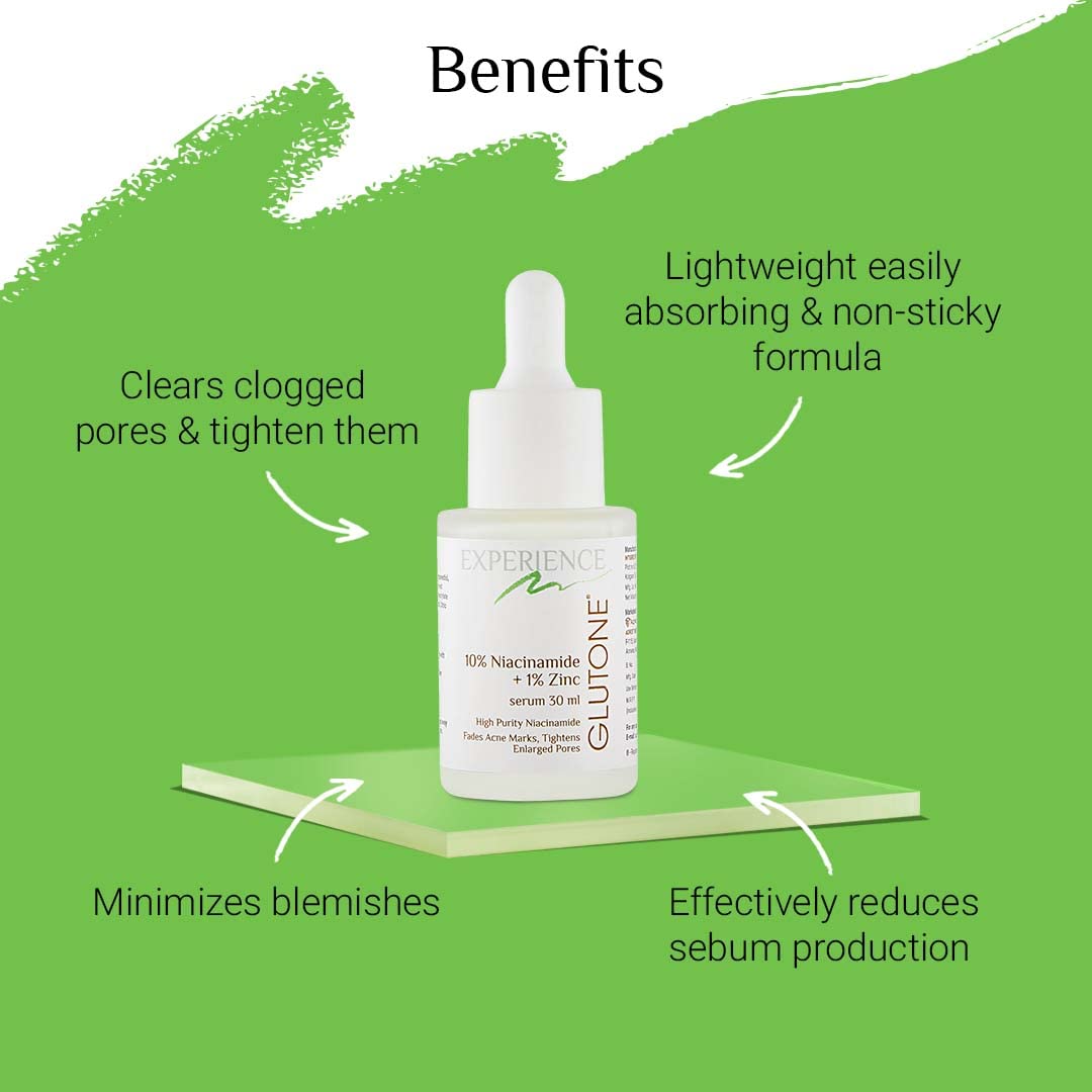 Glutone 5% Niacinamide Serum With 1% Undecylenoyl Phenylalanine For Oil-Free, Spotless & Glowing Complexion | Controls Sebum, Fades Acne Marks & Tightens Enlarged Pores | 30 ml
