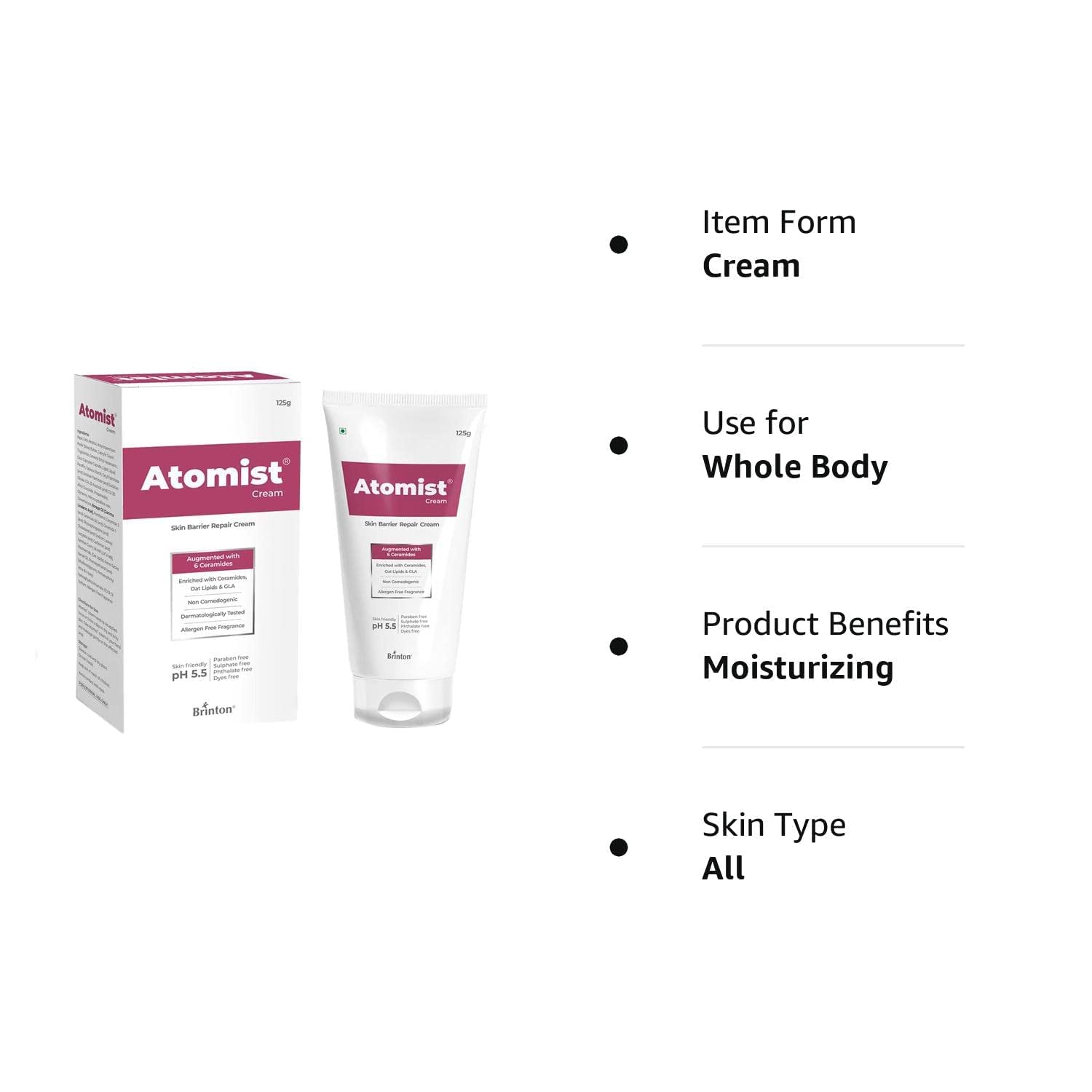 Atomist Skin Barrier Repair Cream / Lotion  for Dry and Itchy Skin | Enriched with Ceramides, Oats Lipids & GLA | Non Comedogenic & Dermatologically Tested