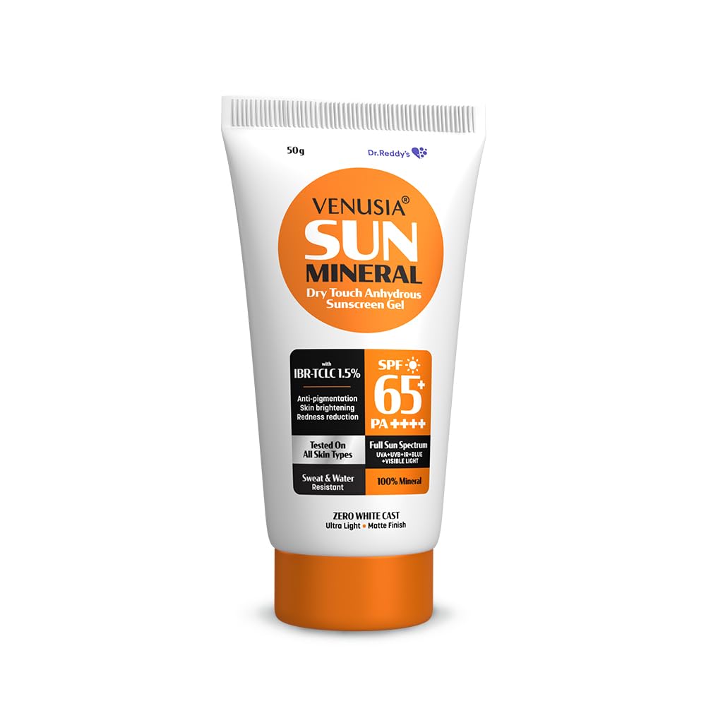 Venusia Sun Mineral Sunscreen SPF 65 | Full Spectrum Protection - UVA, UVB, Blue Light, Visible Light | Dermatologist Recommended | For Anti-pigmentation | Sun Damage Repair | Suitable for All Skin Types | 50g