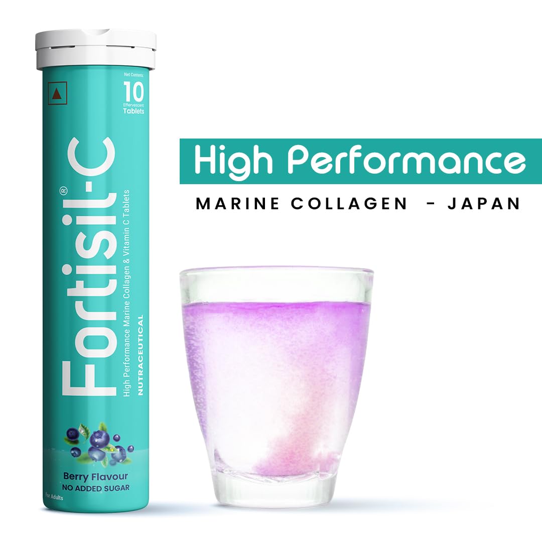 Fortisil C- High Performance Marine Collagen Effervescent Tablets | Vitamin C 65 mg | Skin Firmness & Hydration | 10 Tablets ( Pack of 2 )