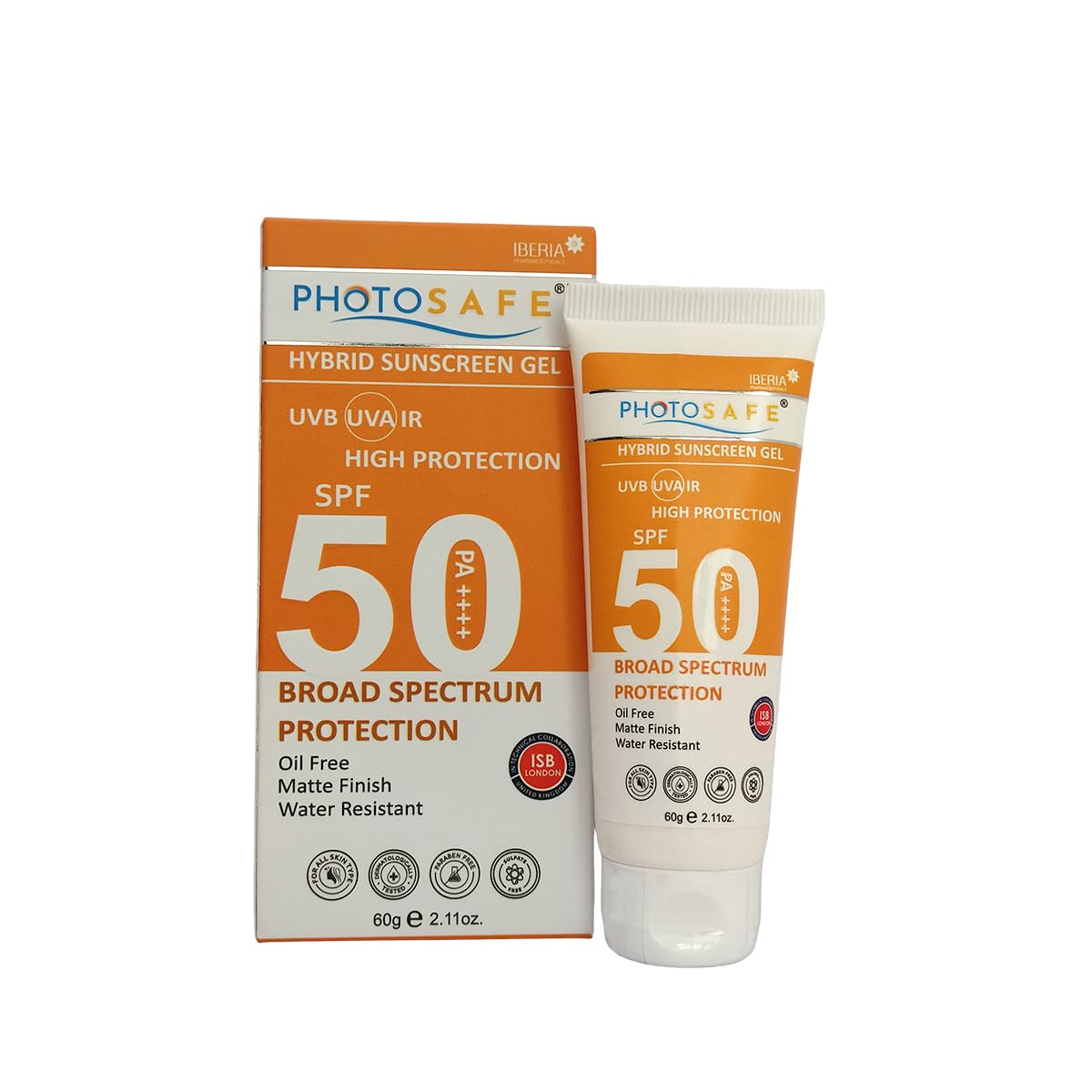Photosafe Hybrid Sunscreen Gel SPF 50 PA++++ |Oil Free, Water Resistant, Matte Finish, Broad Spectrum| UVA, UVB, IR High Protection| 60g ( Pack of 2 )