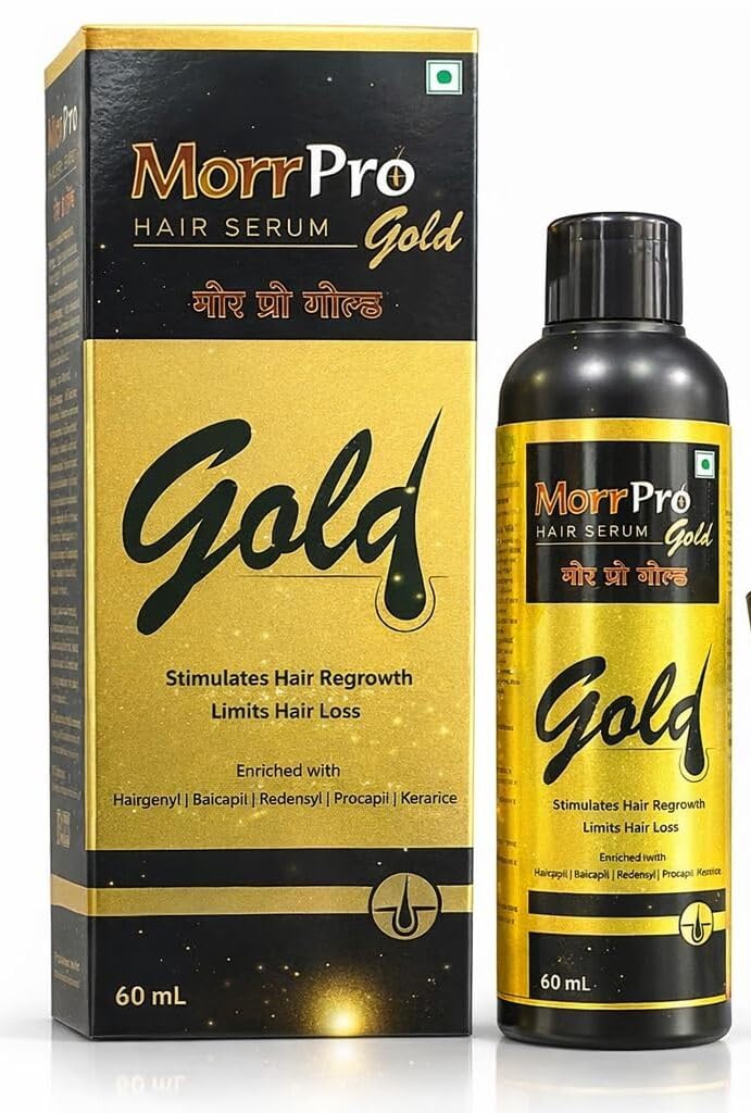 Morr- Pro Gold Hair Serum | Enriched With Hairgenyl, Baicapil, Redensyl, Procapil & Kerarice | Designed To Strengthen Hair Roots, Reduce Hair Fall, and promote Healthy Hair | Suitable For All Hair Types -(60ml)