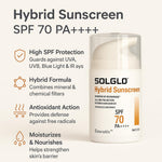 Solglo Hybrid Sunscreen SPF 70 PA++++ – Broad Spectrum Protection with Zinc Oxide, Titanium Dioxide, Avobenzone & Niacinamide – UVA/UVB, Blue Light & Pollution Defense – 50ml - Skiynse Dermatologique
