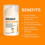 Solglo Hybrid Sunscreen SPF 70 PA++++ – Broad Spectrum Protection with Zinc Oxide, Titanium Dioxide, Avobenzone & Niacinamide – UVA/UVB, Blue Light & Pollution Defense – 50ml - Skiynse Dermatologique