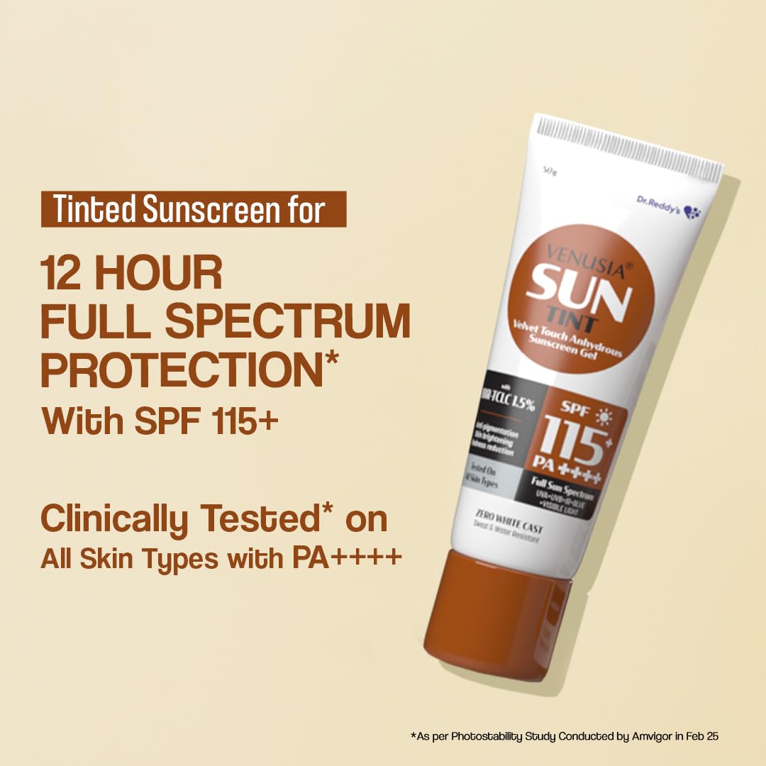 Venusia Sun Tint SPF 115 | First Sunscreen with the Highest SPF|Matte-finish|Full Spectrum 12-Hour Protection|Reduces Pigmentation|Zero White Cast|Hypoallergenic and Paraben-free|50g